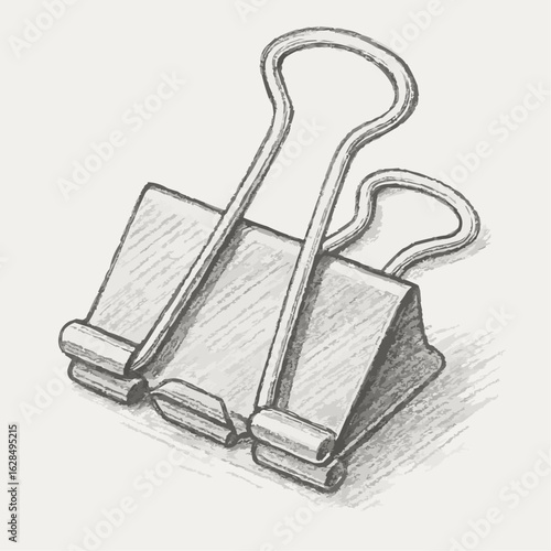 Silver binder clip in sketch style on light background  
