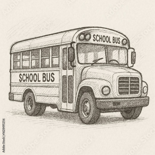 Vintage school bus sketch illustration in retro style  