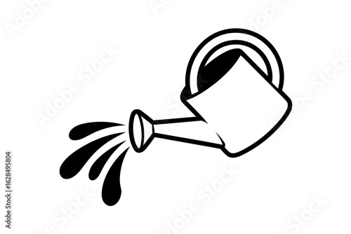 Gardening with a Watering Can, Home Garden, Illustration, Nature Scene