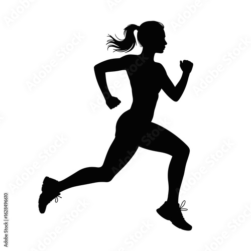 Female Runner in Motion, Urban Setting, Sports Illustration, Energetic Perspective