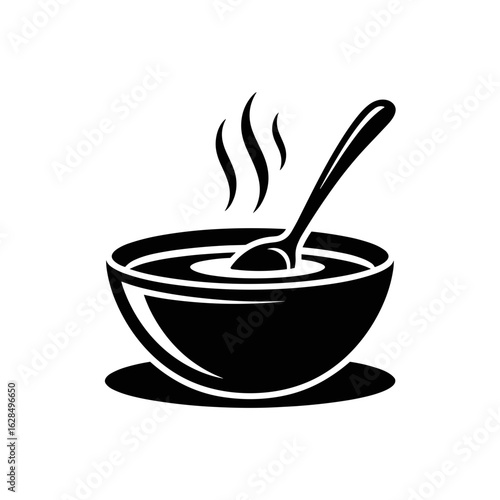 Delicious Bowl of Soup with Spoon, Home Kitchen Environment, Illustration