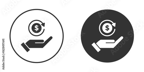 Refund icon in black solid flat silhouette designs