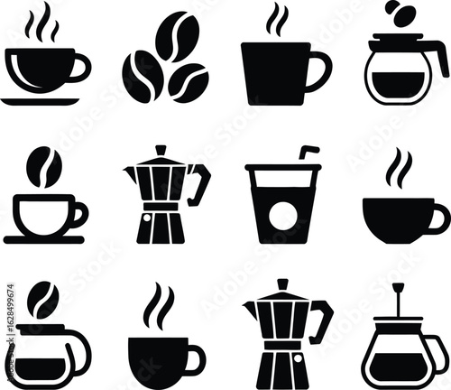 Coffee Icons Silhouettes: Cups, Beans, Pots & Drink Collection