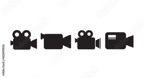 Collection of four distinct vintage film camera icons in silhouette