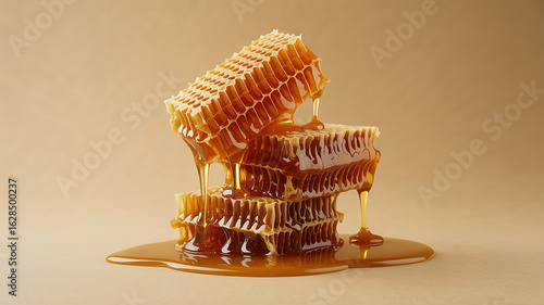Honeycomb squares dripping with golden honey.
