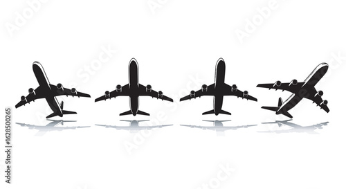 Four jet airliner aircraft in a row silhouette