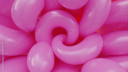 Abstract design of swirling pink balloons.
