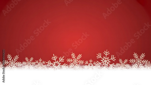 Red background with snowflakes on white snow.
