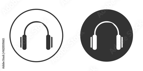 Headphone icon in black solid flat silhouette designs