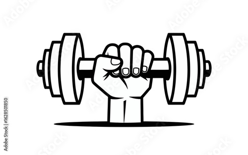 Hand gripping dumbbell isolated on white background