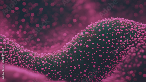 Abstract image of a dark pink and dark green biological structure.
