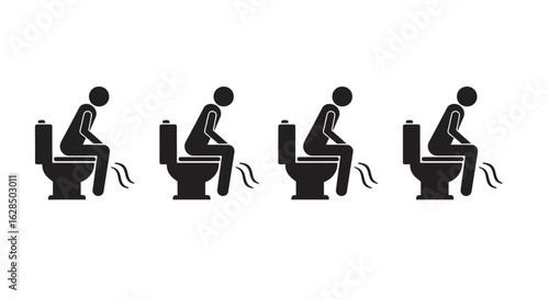 Four figures in silhouette sitting on toilet silhouette