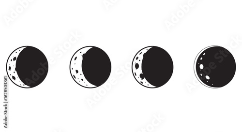 Four phases of the moon in a clean silhouette style