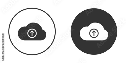Cloud upload icon in black solid flat silhouette designs