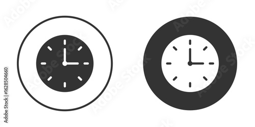 Clock icon in black solid flat silhouette designs