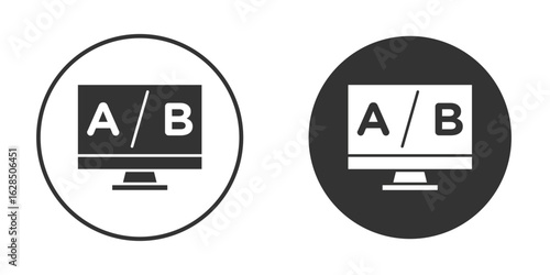 A B test icon in black solid flat silhouette designs