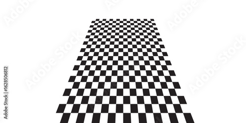 Distorted checkered plane in perspective. Warped tile floor. Curvatured checkerboard texture. eps 10