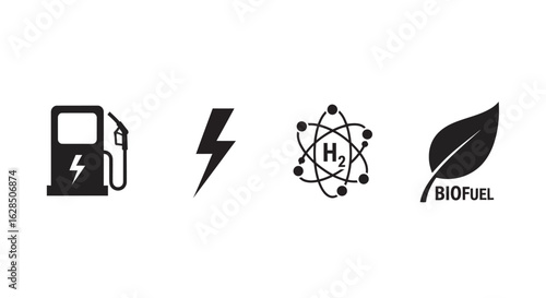 Set of four icons representing renewable energy sources and concepts silhouette