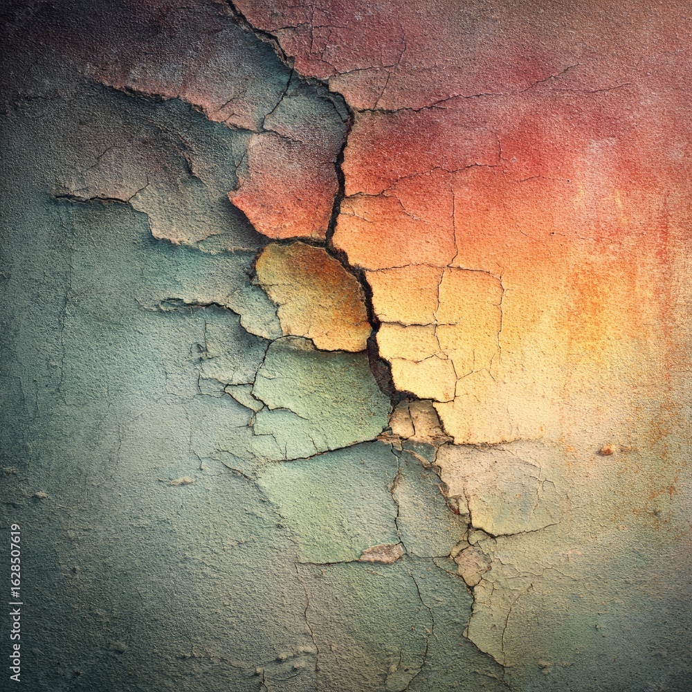 Obraz premium Cracked, weathered surface with vibrant color shifts