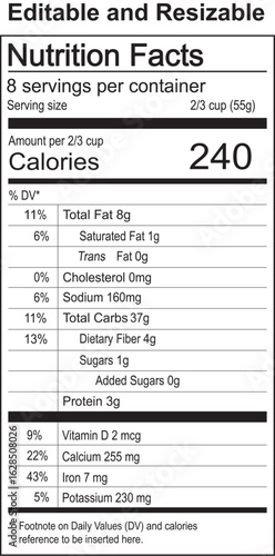 Nutrition Facts Label for Food Products Serving Size and Calorie Information
