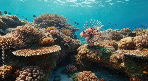 Wallpaper Mural Majestic Lionfish Navigates a Sunlit Coral Reef Teeming with Marine Life Torontodigital.ca