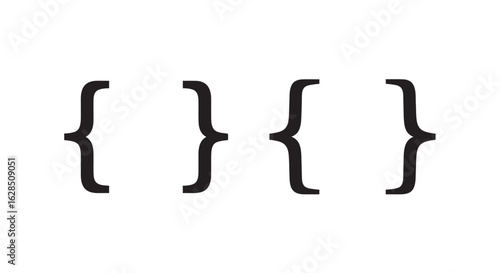 Four black curly braces in a row on a white background silhouette