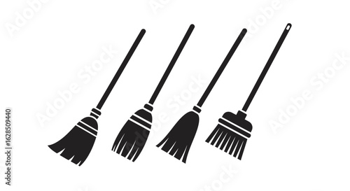 Four broomsticks in a row silhouette