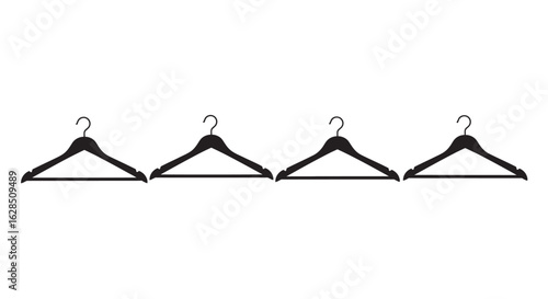 Four black wooden clothes hangers arranged in a row silhouette