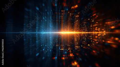 Abstract digital tunnel, vibrant colors,  flowing data stream