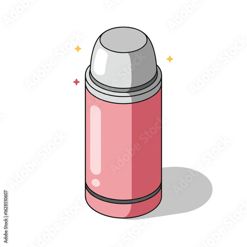 Pink deodorant roller with metallic cap on white background  