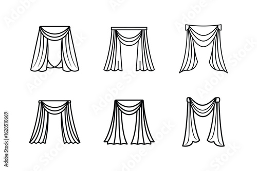 sheer drapes icon line art vector illustration