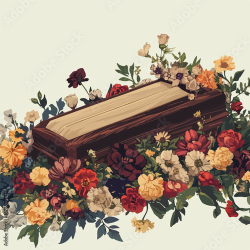 Funeral atmosphere with wooden coffin