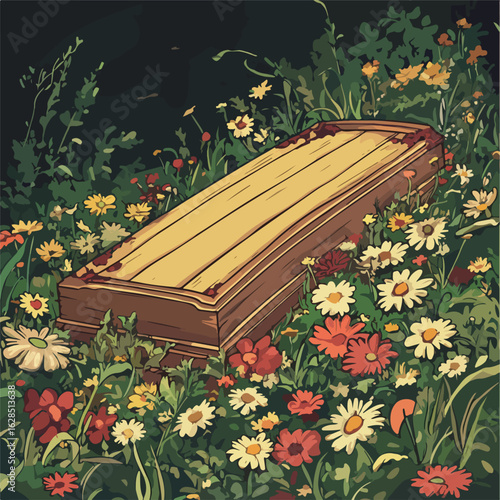 Funeral atmosphere with wooden coffin
