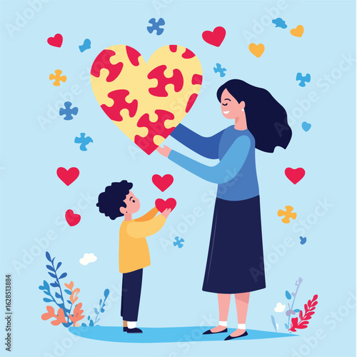Heart Puzzle Connection Love Happy Family