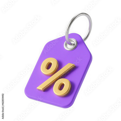 Wallpaper Mural 3d icon of a purple price tag with a golden percent symbol, isolated on a transparent background, representing a discount or sale offer Torontodigital.ca