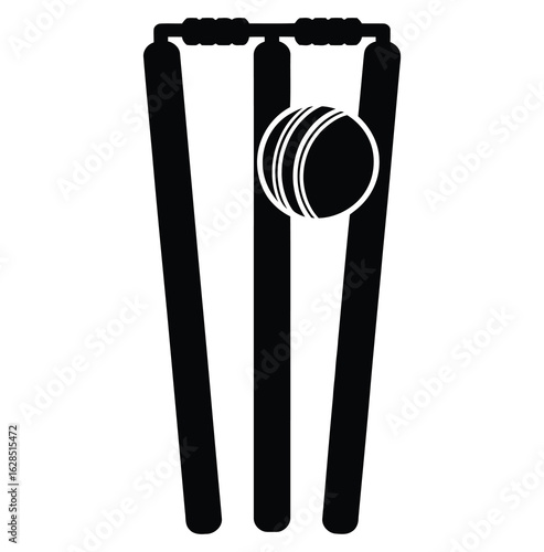 Black cricket stumps and ball icon wicket sport