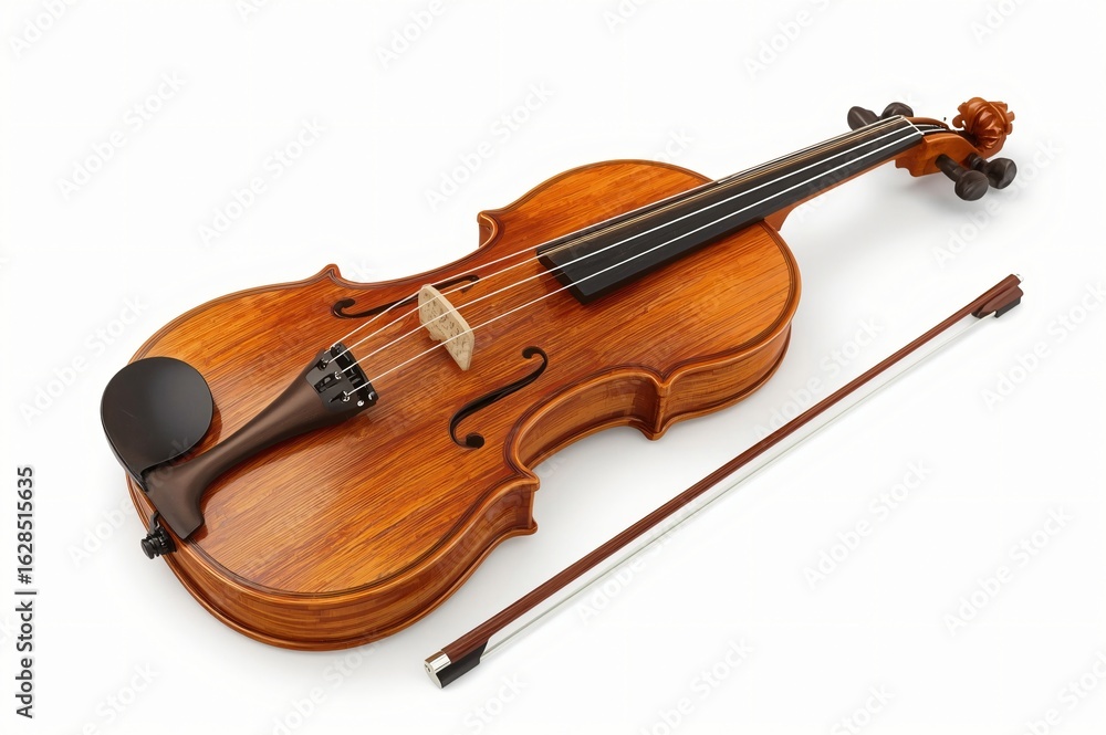 Fototapeta premium Studio-shot violin, bow, white background; music education