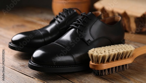 Black shoe and brush