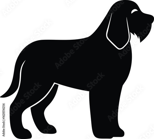 Otterhound silhouette of large rough coated british scent hound dog breed in side pose isolated on white background