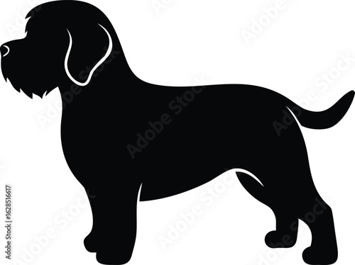 Dandie Dinmont Terrier silhouette of short legged scottish dog breed with beard in side pose on white background