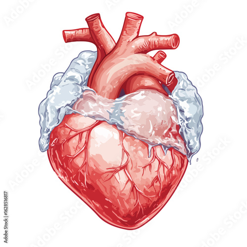 Frozen Anatomical Heart Isolated on Ice