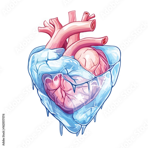 Frozen Anatomical Heart Isolated on Ice