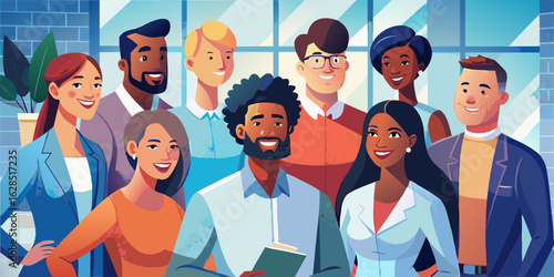 Unified Corporate Team: Multiethnic Professionals Sharing Joy at Diversity-Focused Workshop Generative AI