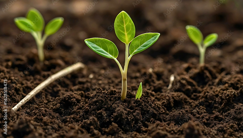 Young Green Seedling Sprouts in Rich Brown Soil | Growth, Nature, Agriculture, Gardening Young Green Seedling Sprouts in Rich Brown Soil | Growth, Nature, Agriculture, Gardening