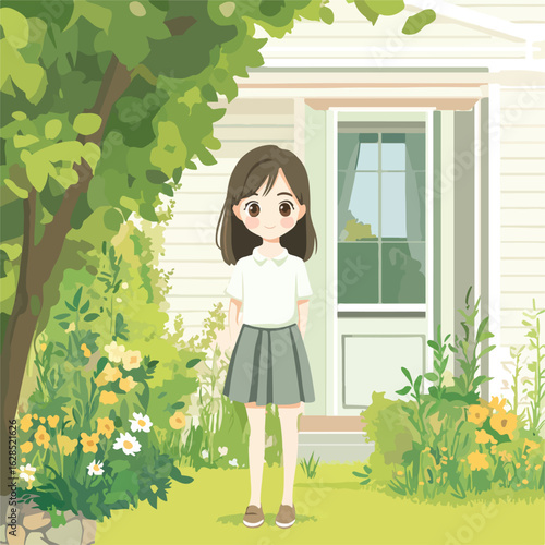Anime Girl Pose: Beautiful, Happy, Shy