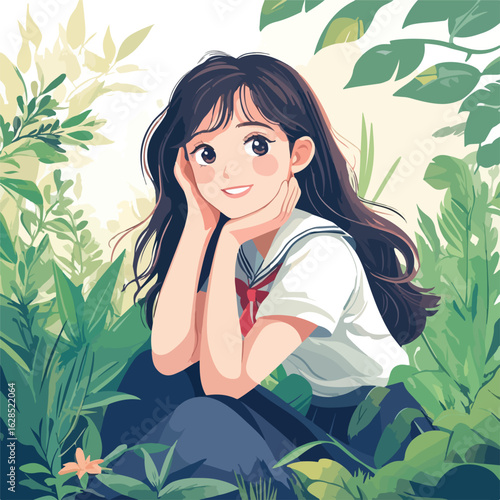 Anime Girl Pose: Beautiful, Happy, Shy