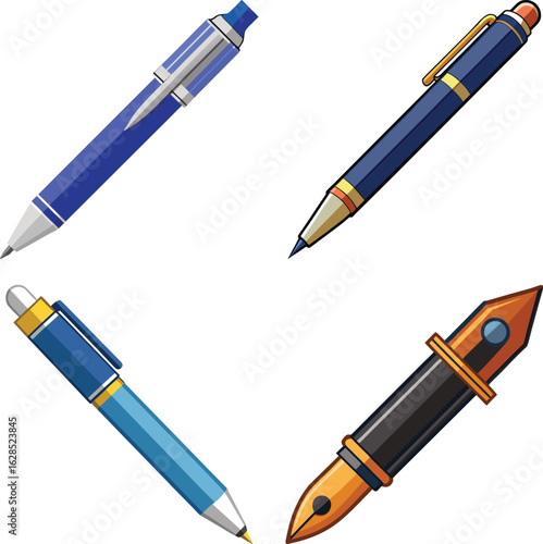 set of blue pens