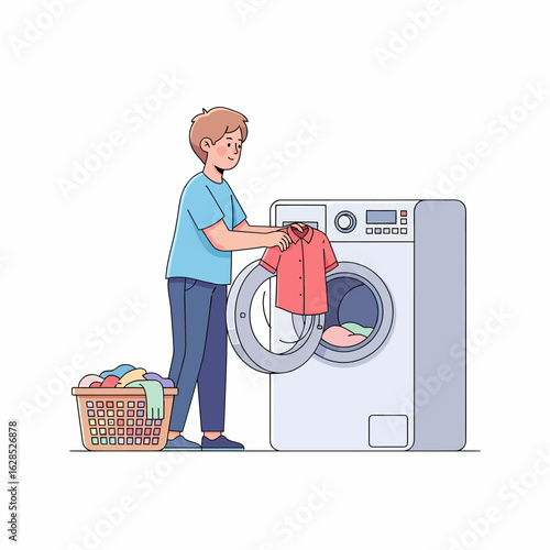 Man Doing Laundry Chore Illustration