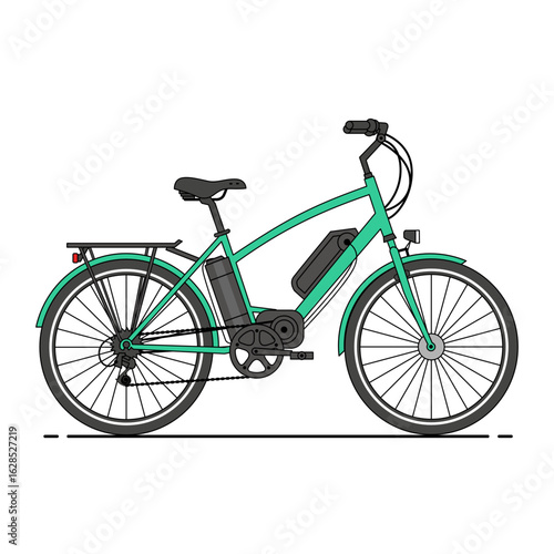 Green electric bicycle vector illustration. Sustainability and ecology