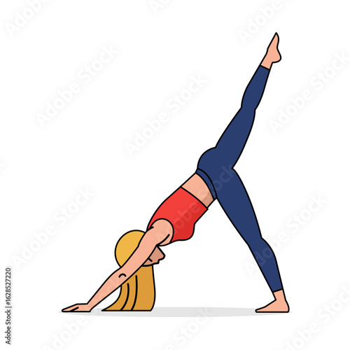 A blonde woman practice yoga. Exercise movement vector illustration on transparent background.